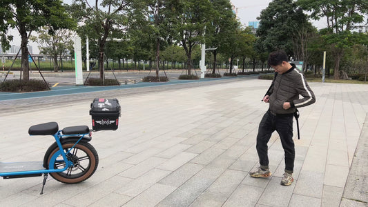 commuter electric scooter with 36L storage box front view